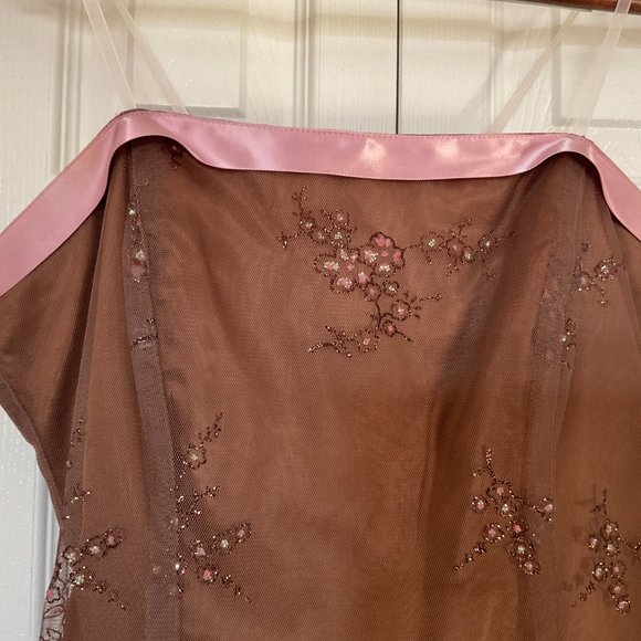 High-Low Brown and Pink Grad Prom Formal Dress Strapless - Picture 5 of 6